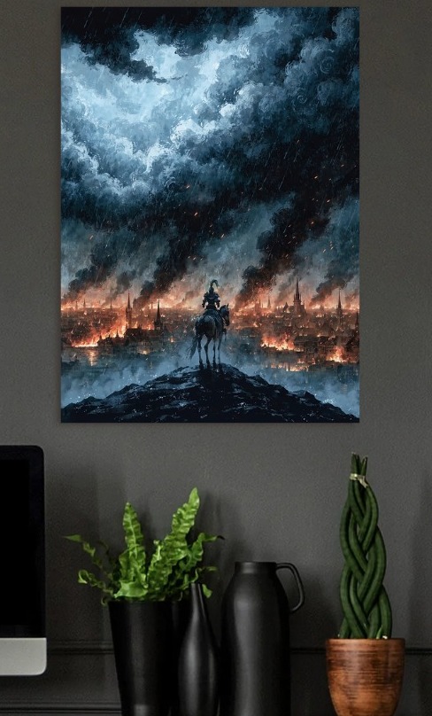 Knight Overlooking Burning City