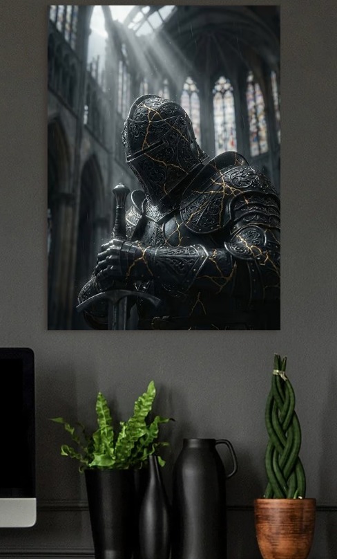 Knight in Cracked Armor in Cathedral